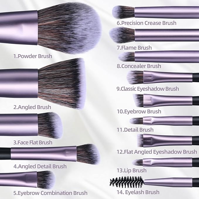 BS-MALL Travel Makeup Brush Set Foundation Powder Concealers Eye Shadows Makeup Set with LED light Mirror 14 Pcs (Purple)…