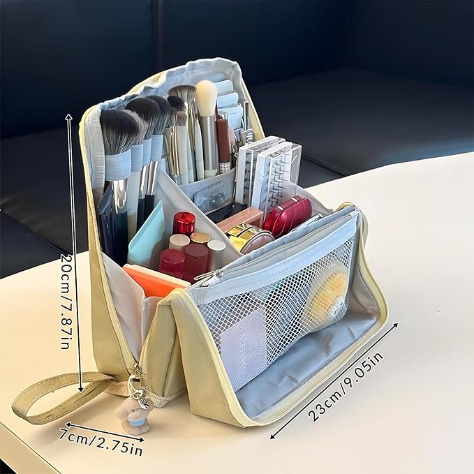 Makeup Bag,Standing Makeup Bag – Portable,Large Capacity Multi-purpose Large Capacity Oxford Cloth Standing Makeupbag Portable, Aterproof,Compartments and Handle (Black)