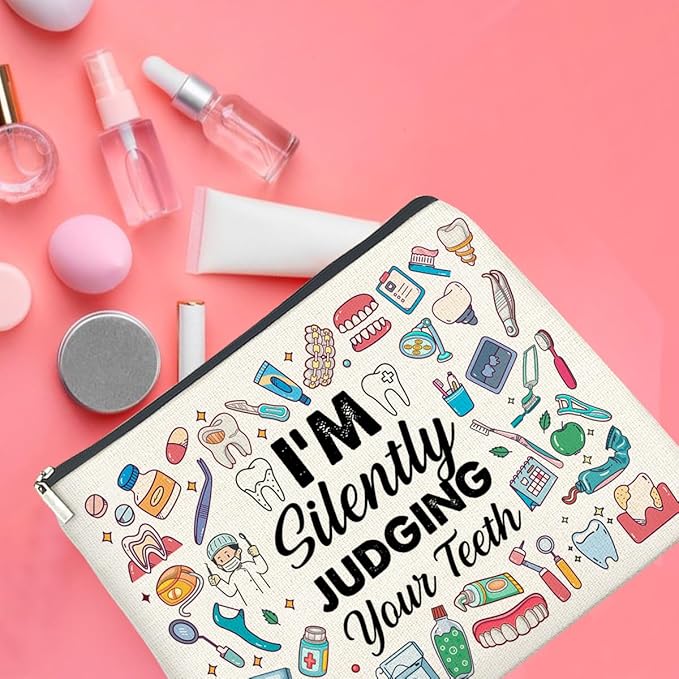 Dental Professional Makeup Bag - I'm Silently Judging Your Teeth Zipper Pouch for Caregivers & Graduates