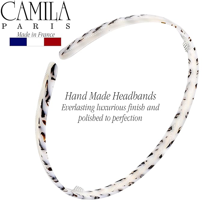 Camila Paris CP3471 French Headband for Women, Handmade White and Gray, Strong Hold Grip Women's Hair Band, Ligth and Very Flexible, No Slip and Durable Styling Girls Hair Accessories, Made in France
