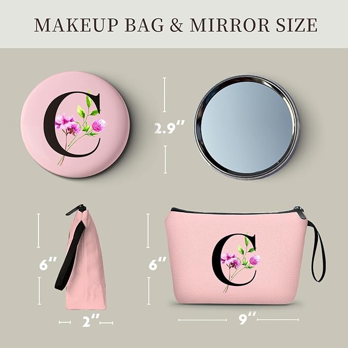 Birthday Thank You Appreciation Monogrammed Gifts for Mom Aunt Teacher Sister Friend Coworkers Bride Bridesmaid Makeup Cosmetic Bag with Mirror Mothers Day Christmas Graduation C