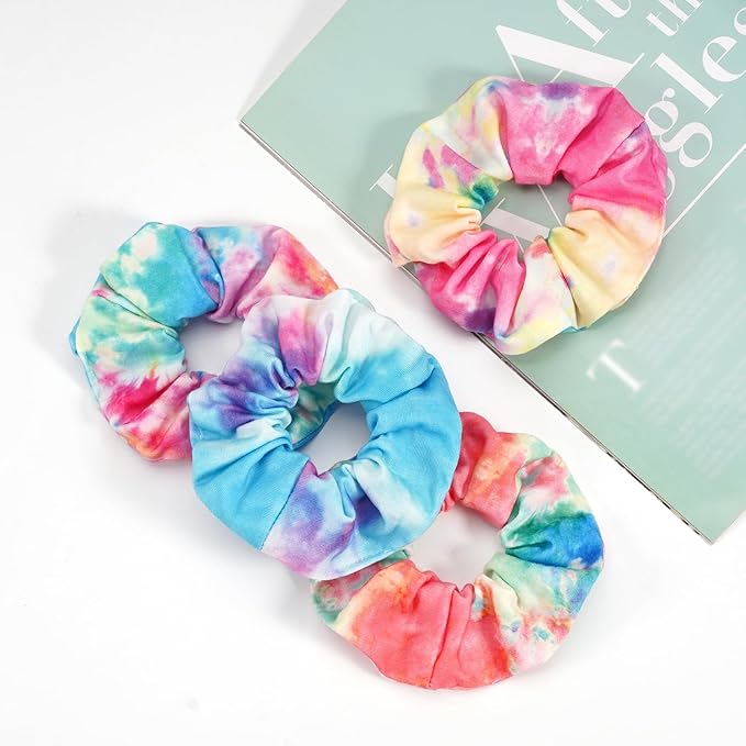 4pcs Tie Dye Hair Ties Soft Colorful Tie Dye Hair Scrunchies for Women Teen Girls Elastic Hair Bands Ponytail Holder Hair Accessories Gifts