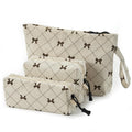 Makeup bag set small Cosmetic bag for women purse Corduroy Organizer with interior Pockets,cute Pencil zipper Pouch travel Toiletry Bag with handle(Beige Bowknot)