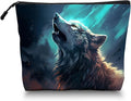 Cosmetic Bags Travel Makeup Toilet Case Waterproof Pouch for Women Girls 6.7X9.45inches - Wolf Howling Against A Mysterious Night Sky
