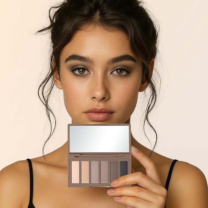 2PCS 6 Colors Mini Eyeshadow Palette Makeup with Brush Set Neutral Nude Eye Shadow Pink & Brown Matte Shimmer Make Up Pallet with Mirror Highly Pigmented Travel Size Gift Kit