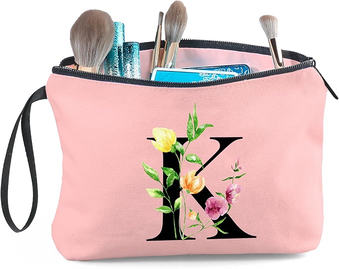 Birthday Thank You Appreciation Monogrammed Gifts for Mom Aunt Teacher Sister Friend Coworkers Bride Bridesmaid Makeup Cosmetic Bag with Mirror Mothers Day Christmas Graduation K