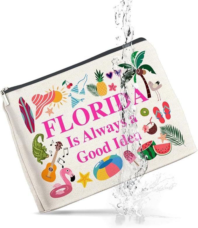 Florida Travel Cosmetic Bag, Multicolor, Waterproof Polyester, Zipper Closure, Adult Women's Travel Cosmetic Case