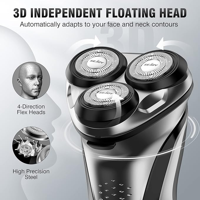 Sejoy Electric Shavers for Men, Mens Electric Razors Cordless, Rechargeable Razor with Pop-up Trimmer, Portable Travel Shavers Waterproof IPX7, 3D Floating Head, USB Charging