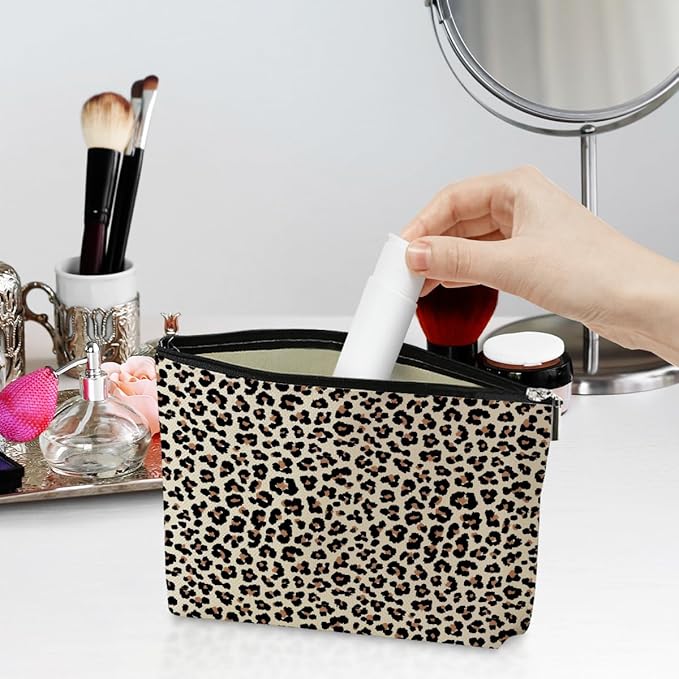 Leopard Makeup Bag Leopard Print Cheetah Print Leopard Lovers Gift Christmas Birthday Gifts for Women Jungle Animal Lovers Girl Daughter Best Friend Bestie Sister Her Cosmetic Bag Travel Toiletry Bag