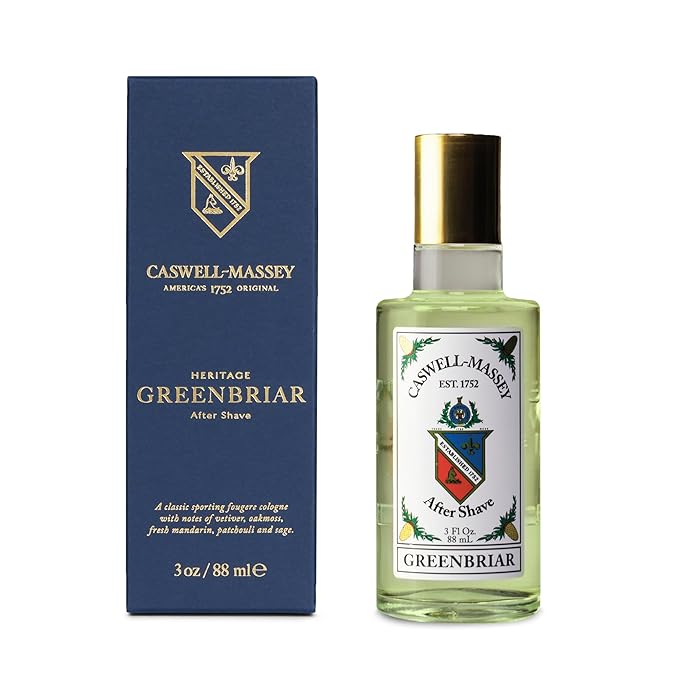 Caswell-Massey Greenbriar Gold Cap After Shave, Soothing Aftershave with Petitgrain, Mandarin & Sage, 3 Fl Oz