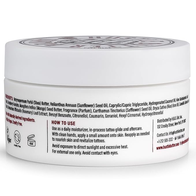 Hustle Butter Tattoo Aftercare 5oz Tattoo Balm, Heals + Protects New Tattoos and Rejuvenates Older Tattoos - 100% Vegan Cream No-Petroleum