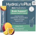 Hydralyte Brain Support - Memory & Focus | Electrolytes + Organic Lions Mane, Reishi, Cordyceps & 5-HTP | Adaptogen Drink Mix with Mushroom Powder | Support Focus and Mood (30 Pack, Mango Punch)