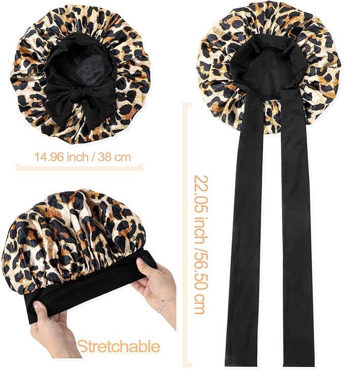 GDTOGRT Satin Silk Bonnet for Sleeping Women - Double Layer Sleep Hair Bonnets Caps for Curly Braid Hair with Tie Band