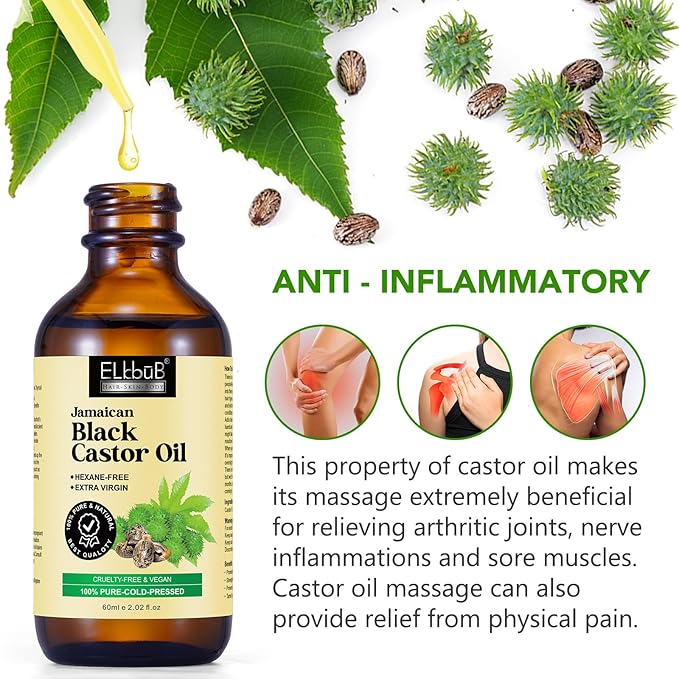 Jamaican Black Castor Oil - for Hair Growth Skin Condition, Eyebrows Eyelashes, Nail Care Grow, Moisturizing Massage Oil for Aromatherapy 2 fl oz