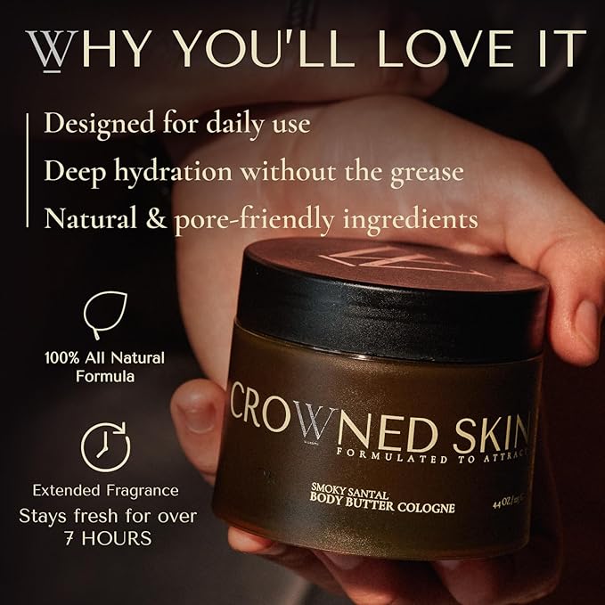 Crowned Skin Prince Cologned Body Butter | Oceanic & Woody Scent | Blended with White Musk & Bergamot | Infused with Organic Shea & Mango Butters | Moisturizing Formula with All-Day Fragrance | 4.4oz