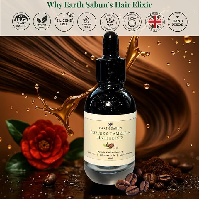 Coffee & Camellia Hair Oil - Lightweight Scalp & Hair Treatment - Smooths Frizz, Adds Shine & Softens Ends - Silicone-Free, Natural Oils - 1 fl oz / 30 mL