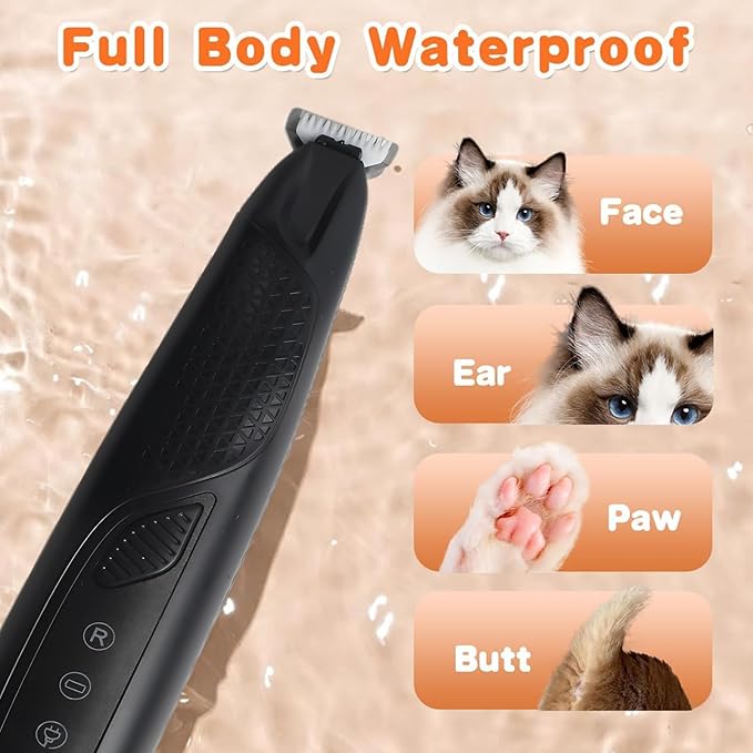 Professional Dog & Cat Trimmer - Quiet Electric Pet Grooming Kit for Ears/Eyes/Paws with LED Light - Cordless Battery-Powered Fur & Nail Clipper for Small/Large Breeds (Black)
