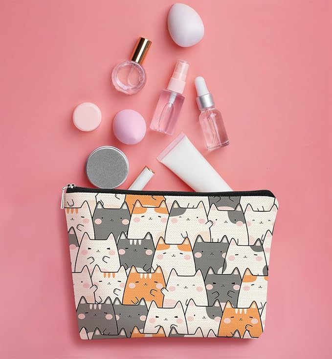 Cute Cat Makeup Bag - Travel Cosmetic Organizer, Small Size, Cat Mom Mothers Day Gifts