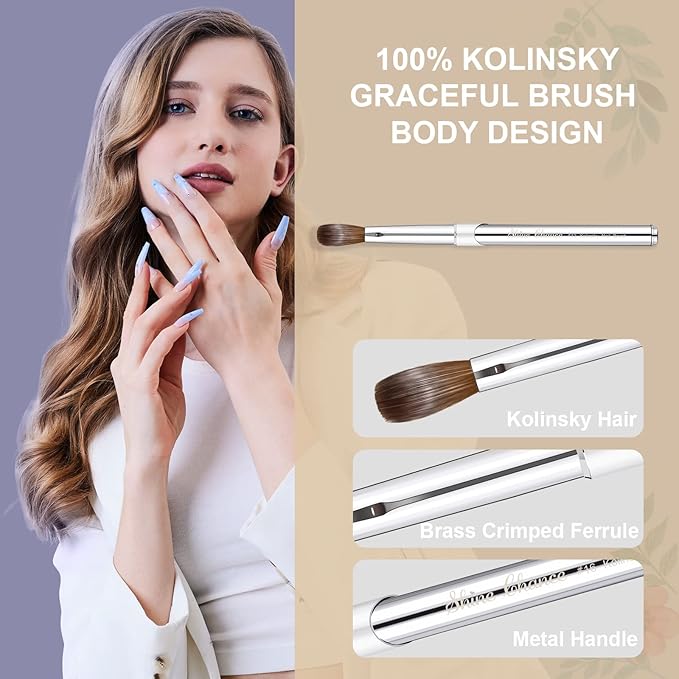 Acrylic Nail Art Brush Size 12, 100% Pure Kolinsky Hair Oval Nail Brush for Acrylic Application, Professional Nail Extension Manicure Tool Striping Nail Drawing Pen for DIY Home Salon