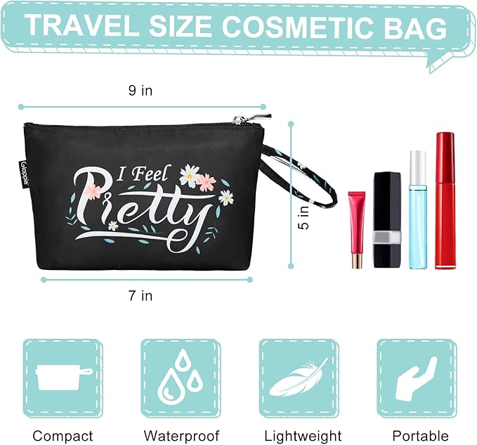 Gloppie Small Makeup Bag for Purse Cosmetic Bag for Women Little Beauty and Personal Bag Must Have Purse Essentials Black