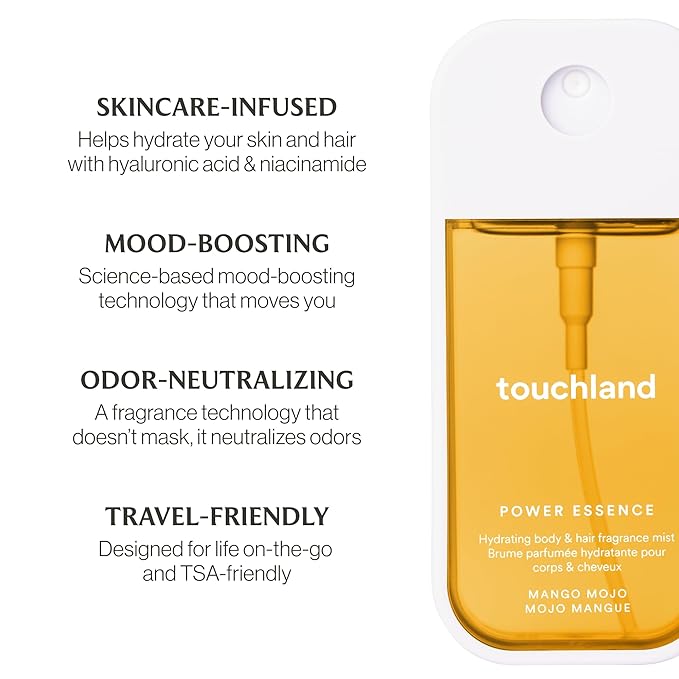 Touchland Hydrating Body & Hair Fragrance Mist, Mango Mojo, 2 FL. OZ. Travel Size Body Spray