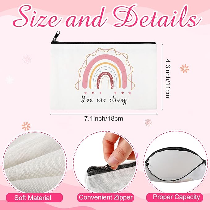 Hillban 36 Pcs Rainbow Cosmetic Bags for Women Inspirational Cute Canvas Makeup Bags Bulk Motivational Travel Cosmetic Pouch Beautiful Gifts for Teacher, 12 Styles