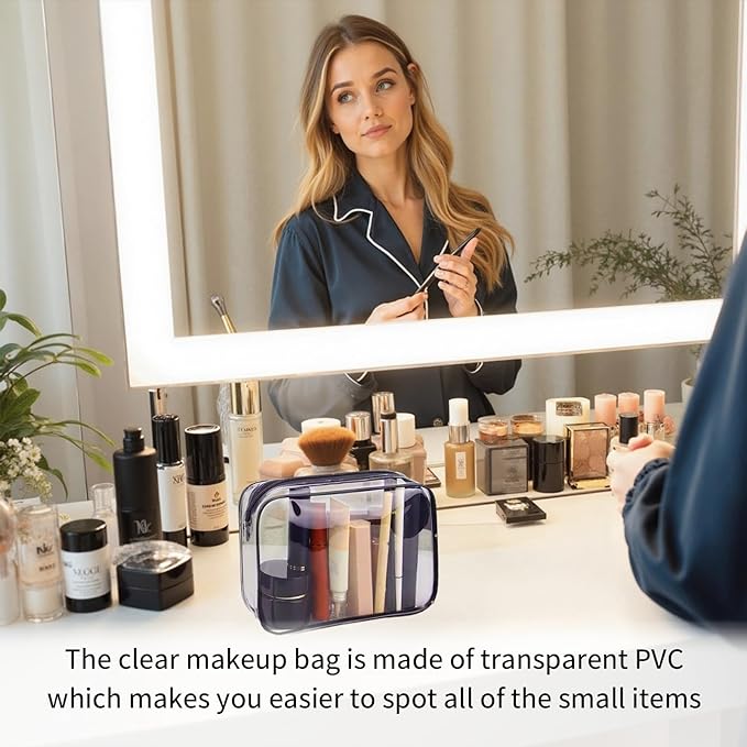16 Packs Clear Makeup Bag - Waterproof Cosmetic Bag, Portable Travel Makeup Bag with Zipper for Men and Women