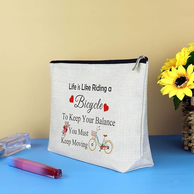 Inspirational Gifts for Women Friends Bicycle Makeup Bag Bicycle Bike Lovers Gift Travel Cosmetic Bag Cycling Gifts for Cyclists Biker Bicyclists Cyclist Gift Christmas Birthday Present For Girls