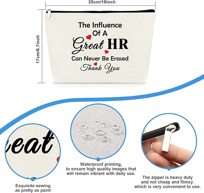 HR Appreciation Makeup Bag - Thank You Gift for Human Resources Director, Manager, Coworker - Travel Cosmetic Bag for Christmas, Birthday, Thanksgiving, Retirement