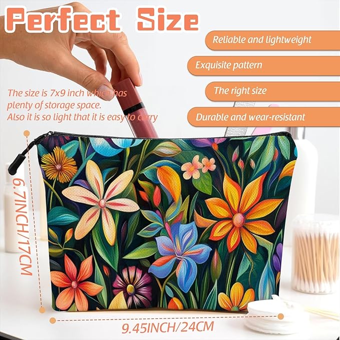 Cosmetic Bags Travel Makeup Toilet Case Waterproof Pouch for Women Girls 6.7X9.45inches - Color - Rich Painting of Diverse Flowers