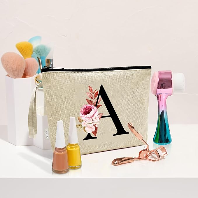 Vavabox A-Z Personalized Makeup Bag, Birthday Gifts for Women Mom, Gifts for Best Friend, Bride Bridesmaid Cosmetic bag (Z, Yellow)
