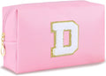 Initial Makeup Bag Personalized Preppy Travel Small PU Cosmetic Bag Pink Makeup Pouch Zipper Toiletry Organizer for Women Girls Mom Friend Bridesmaid Teacher Sister Prom Christmas Gift（D）