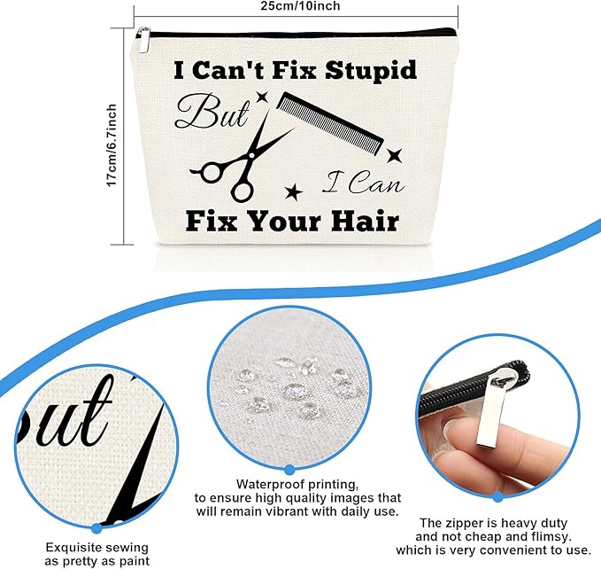 Hairdresser Gifts Hair Stylist Makeup Bag Hair Stylist Gifts Cosmetic Bags Funny Hair Dresser Gift Cosmetic Pouch Zipper Makeup Case Christmas Inspirational Graduation Gift for Hairdresser
