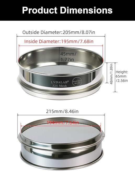 All 304 Stainless Steel 325 Mesh Test Sieve, 8 Inch/20cm Diameter, Fine Micron - Image 5