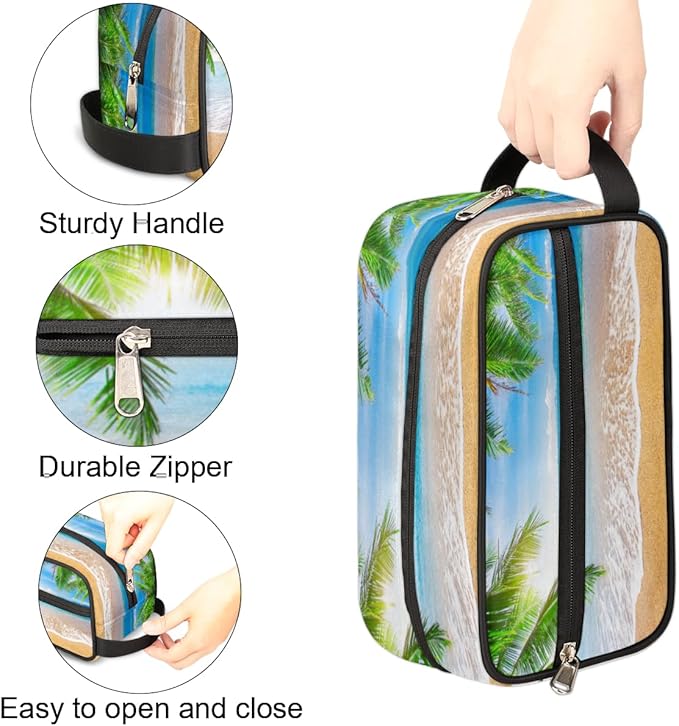 Tropical Palm Tree Beach Travel Toiletry Bag for Women Men Lightweight Cosmetic Makeup Bag Organizer Waterproof Shaving Bag Dopp Kit with Large Capacity for Toiletries and Shaving Accessories