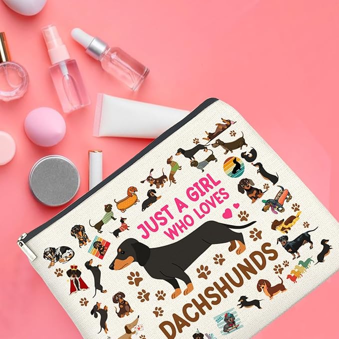 Dachshund Gifts Makeup Bag Weiner Dog Gifts for Girl Women Dog Lovers Cosmetic Bag Just a Girl Who Loves Dachshund Zipper Makeup Pouch Gift