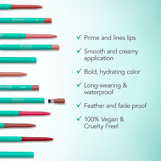 Thrive Causemetics Lip Filler Long-Wearing + Plumping Lip Liner, Shea Butter Hydrating Lip Plumper Retractable Lip Liner Pencil, Built In Sharpener, Vegan & Cruelty Free, Ghizlan (Plum Mauve)