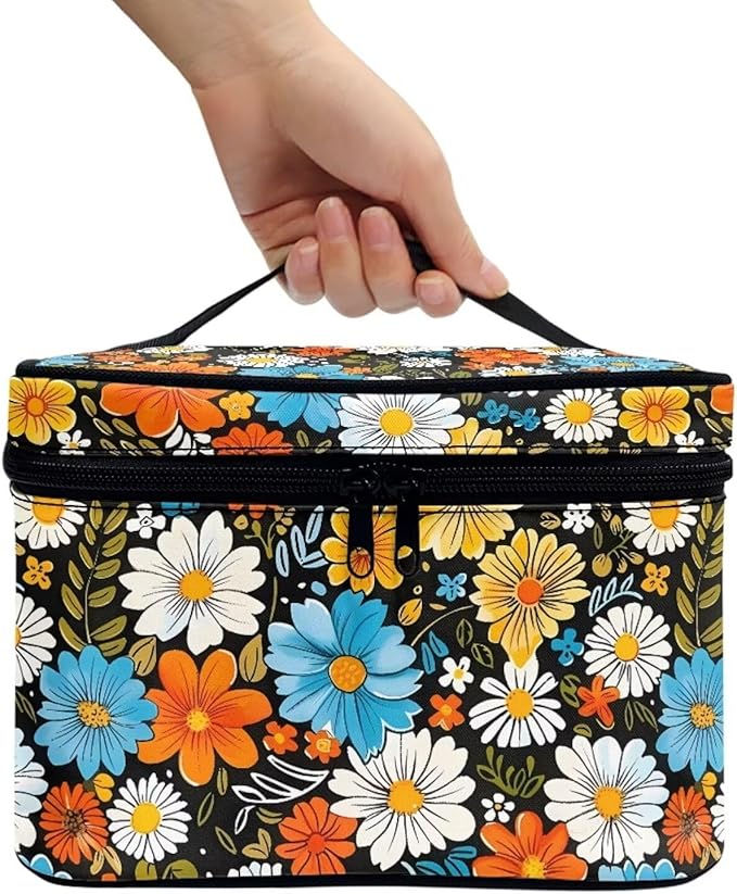 JoyLamoria Floral Blossoms Makeup Case Portable Cosmetic Bag Toiletry Containers for Women
