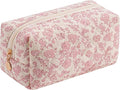 JOVAKIT Square Makeup Bag Cute Cosmetic Bag for Women, Floral Coquette Aesthetic Toiletry Bag, Zipper Make Up Pouch, Travel Make Up Organizer Bag (Light Pink Floral)