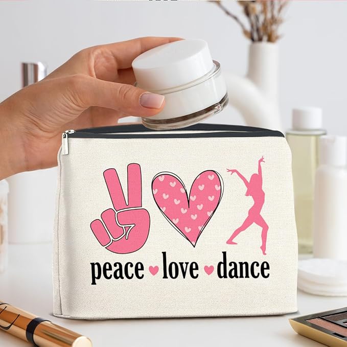 Dance Gifts Makeup Bag Dance Recital Gifts for Girls Women Students Dancers Cosmetic Bag Dance Competition Gift Peace Love Dance Zipper Makeup Pouch, polychrome
