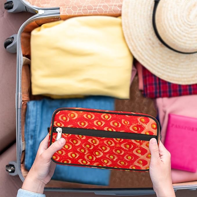 Strawberry Print Travel Toiletry Bag for Women Men Lightweight Cosmetic Makeup Bag Organizer Waterproof Shaving Bag Dopp Kit with Large Capacity for Toiletries and Shaving Accessories