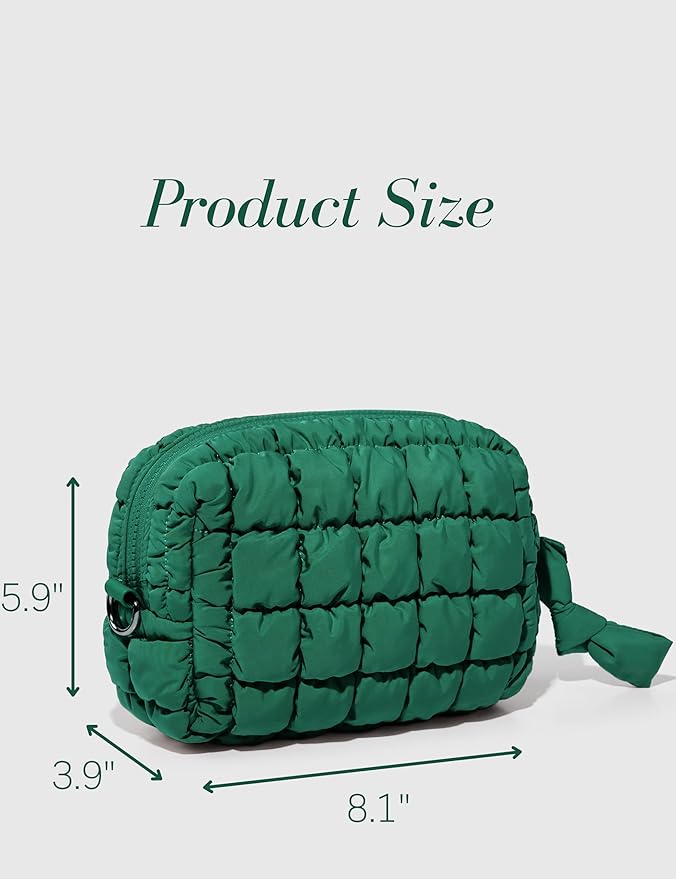 Yarnic Quilted Makeup Bag Puffy Cosmetic Bag, Quilt Travel Toiletry Bag for Women, Puff Cute Makeup Bag Organizer Puffer Makeup Pouch Soft(M, Deep Green)