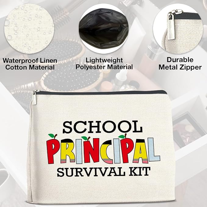 School Principal Gifts: Makeup Bag, Appreciation Gifts for Women, Survival Kit Zipper Pouch