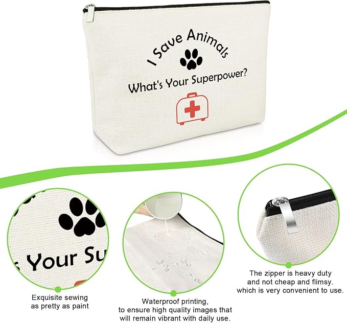 Vet Tech Appreciation Gifts Veterinarian Makeup Bag Thank You Gift for Rescuing Animal Veterinary Medicine Veterinarian Coworker Friend Cosmetic Bag Graduation Present for Animal Doctor Travel Pouch