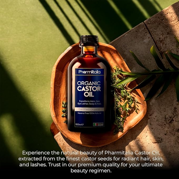 Caster Oil Organic Cold Pressed Unrefined Glass Bottle - Organic Golden Castor Oil for Face, Scalp, Eyelashes, Skin Care and Nails - Aceite De Castor Organico Puro - 500ml