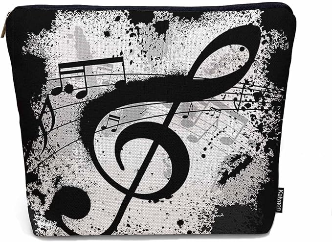 Music Notes Makeup Organizer Bag Cosmetic Bag For Men Women, Grunge Musical Notes Melody Black Travel Toiletry Bag Flax Makeup Bags Purse Business Makeup Pouch For Toiletries Cosmetics