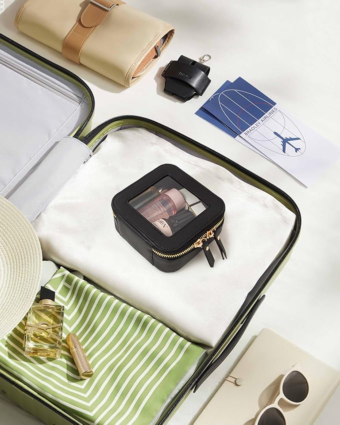 KOTORA Small Makeup Bag for Purse Cute Travel Makeup Bag Clear Cosmetic Bag with Zipper, Car Make Up Bag Organizer Storage Traveling Car Accessories Travel Essentials for Women (Mini Black)