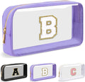 Personalized Initial Letter Clear Makeup Bag,Preppy Small Nylon&PVC Cosmetic Zipper Bag with Chenille Letter,Travel Skincare Toiletry Bag,Monogram Christmas Gift for Teen Girls Women,B