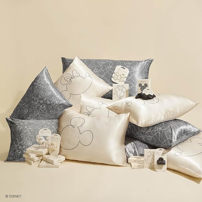 Kitsch Disney Mickey Mouse Satin Pillowcase with Zipper Softer Than Silk, Cooling Pillow Case for Hair & Skin, Wrinkle-Free, Machine Washable, Queen/Standard (19x26)