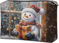 COEQINE Travel Pouch for Women Leather Cute Snowman Purses Travel Cosmetic Bag Soft Portable Cosmetic Face Brushes Holder Large Travel Makeup Brush Case for Womes Christmas Gifts